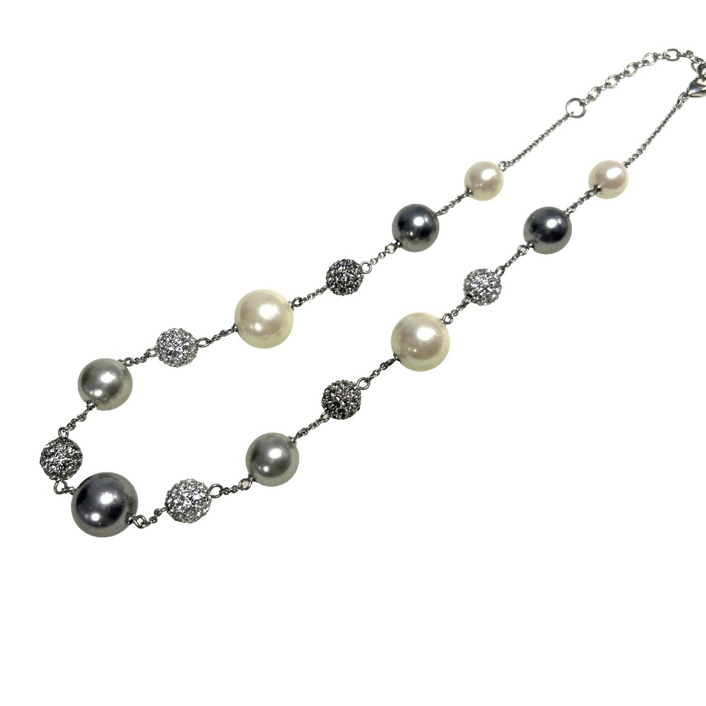 Carolee Gold Tone Choker Beaded Rhinestone Necklace Signed 15.5 inches Gray